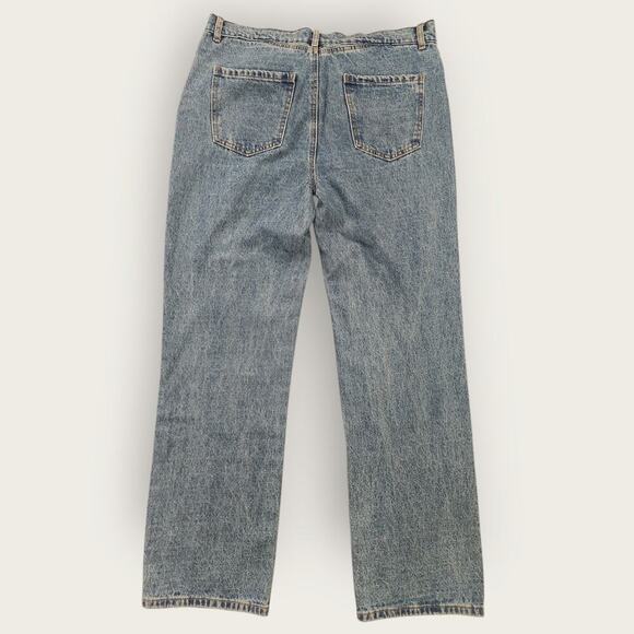 Edikted Jeans Women's Size L Blue Raquel Folded Distressed Straight Mid-Rise NWT - Picture 2 of 9